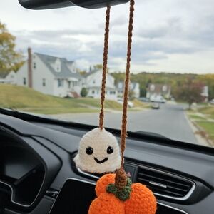 Handmade Ghost and Pumpkin Car Charm